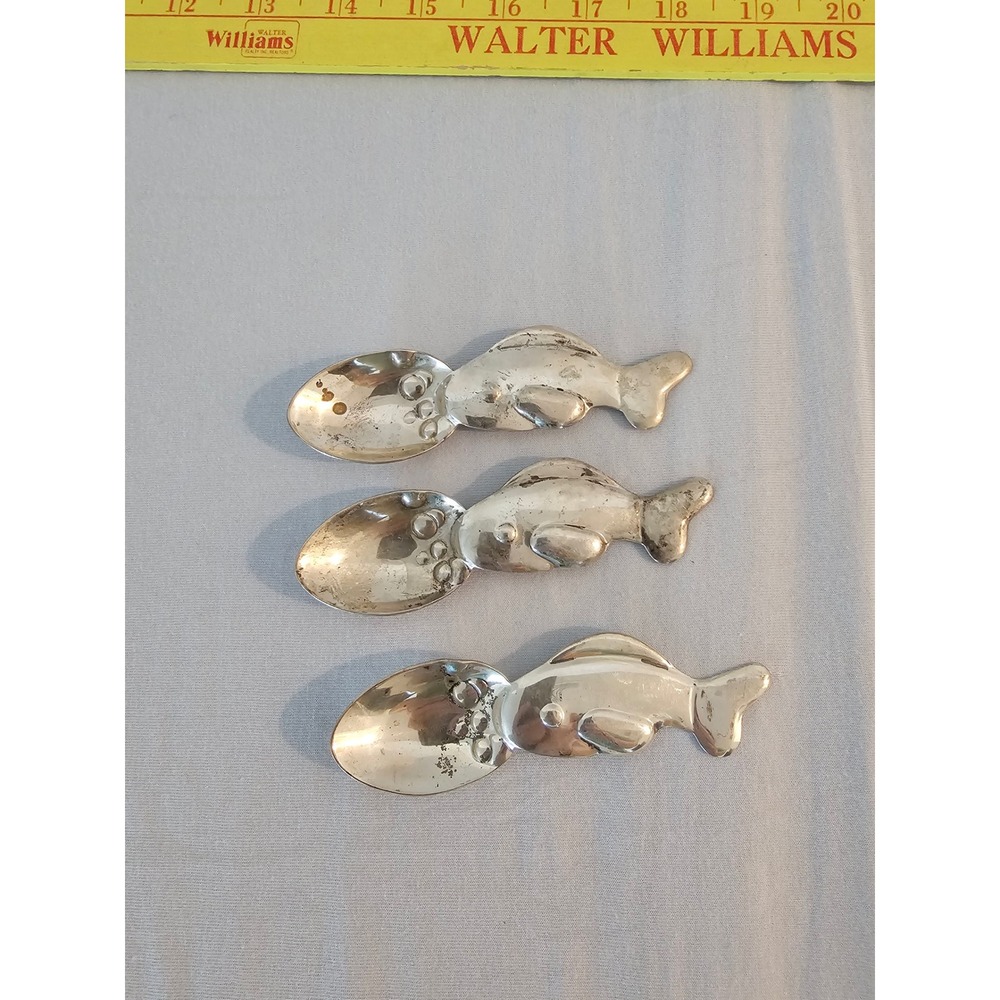 A. Straus Sterling Silver Fish Figural Salt Spoons Baby spoons Set of 3 80.5g